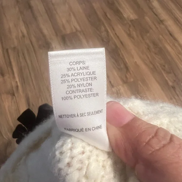 ASTR The Label Off-White Wool Blend Cardigan Velvet Bow Detail Chunky Knit Large - Picture 10 of 10